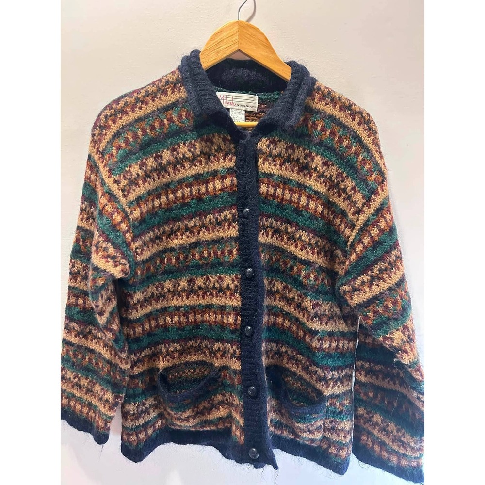 Milano Design Group Cardigan Womens Large Multi-Color Mohair Blend Knit
